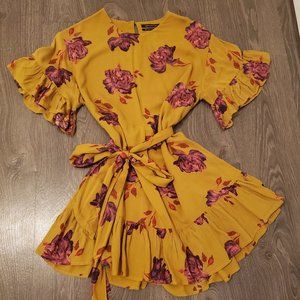 Mustard Floral Print Dress (MEDIUM)